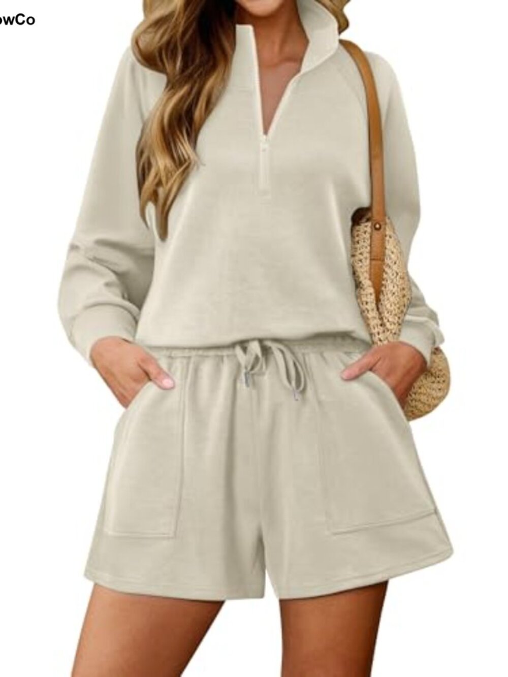 KISSMODA Women's 2 Piece Sweatsuit Lounge Set Half Zip Top & Shorts